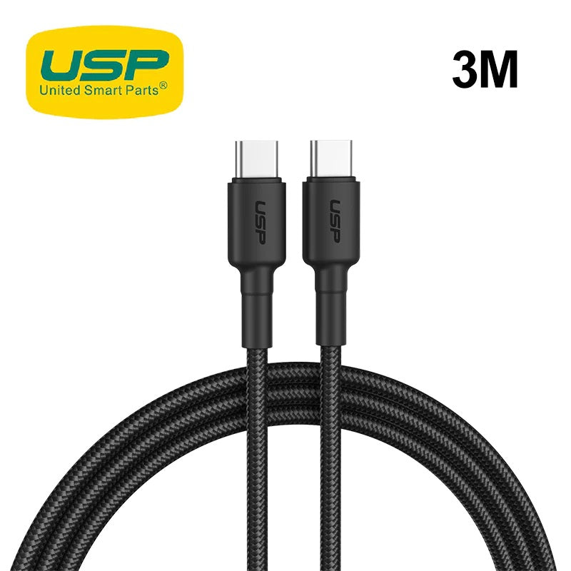 USP BoostUp Braided USB-C to USB-C Cable (3M) Black -3A Fast & Safe Charge,Strong & Durable,Samsung Galaxy,Apple iPhone,iPad,MacBook,Google,OPPO,Nokia USP BoostUp Braided USB-C to USB-C Cable (3M) Black -3A Fast & Safe Charge,Strong & Durable,Samsung Galaxy,Apple iPhone,iPad,MacBook,Google,OPPO,Nokia